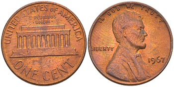 США 1 ЦЕНТ 1967 ЛИНКОЛЬН KM 201 медь цинк 187-1153