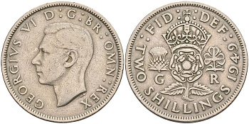 Великобритания 2 шиллинга (флорин) 1949 Георг VI (1936-1952) KM 878, Spink 4107 медно-никель 4117-1015