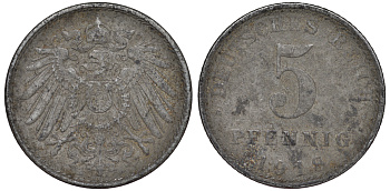 ГЕРМАНИЯ 5 ПФЕННИГОВ 1918 A KM 19, J. 297 железо 45-1149
