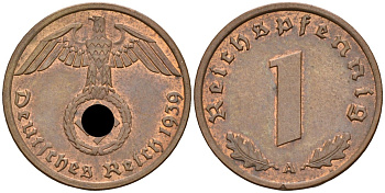 Германия 1 рейхспфенниг 1939 A KM 89, J. 361 бронза 4151-1233