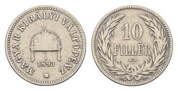 Венгрия 10 филлеров 1893 KB, Франц Иосиф I (1848-1916) KM 482 никель 4664-947