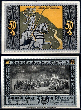 Бад-Бланкенбург (Тюрингия) 50 пфеннигов 1921 Mehl Grabowski 113.1-1/5 бумага 7556-55-3-1