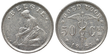 Бельгия 50 сантимов 1923 Belgie KM 88 никель 4164-151
