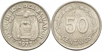 ЭКВАДОР 50 СЕНТАВО 1977 KM 81 сталь плакированная никелем UNC 212-1126