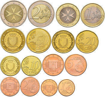 Мальта евронабор из 8 монет 2008 1, 2, 5, 10, 20, 50 евроцентов, 1 и 2 евро UNC 181-1041