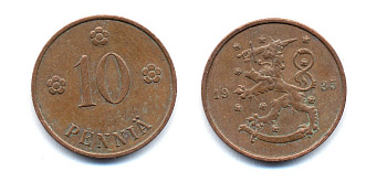 Финляндия 10 пенни 1935 республика (1918-1962) KM 24 медь 51-5444