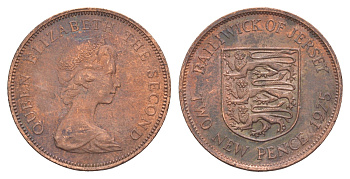 Джерси 2 пенса 1975 герб, Елизавета II (1952-2022) KM 31 бронза 4652-531