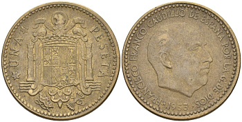 Испания 1 песета 1953 (61) Франсиско Франко (1939-1975) KM 775 алюминиевая бронза 4604-332