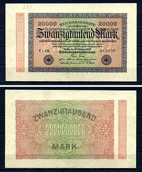 Германия 20000 марок 1923 редкий водяной знак Волны Pick 85 f бумага 7547-53-3-2