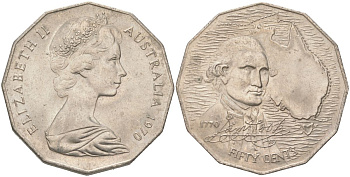 Австралия 50 центов 1970 200 лет австралийскому путешествию капитана Кука KM 69 медно-никель UNC 4512-1233