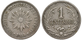 Уругвай 1 сентесимо 1924 KM 19 медно-никель 4169-644