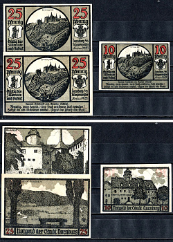 Дорнбург (Тюрингия) полный набор из 3 нотгельдов (10 и 25 пфеннигов) 1921 Mehl Grabowski 281.1 бумага UNC (пресс) 7555-55-1-1