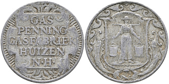 НИДЕРЛАНДЫ ЖЕТОН ND ХЁЙЗЕН ГАЗ ПФЕННИГ, ГАЗОВАЯ ФАБРИКА HUIZEN N.H., ДИАМЕТР 23,5 ММ. алюминий 65-1057