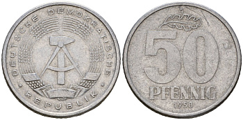 ГДР 50 пфеннигов 1958 A KM 12.1 алюминий 4601-611