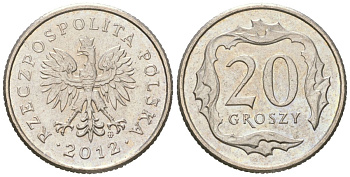 Польша 20 грошей 2012 MW Y 280 медно-никель UNC 4618-265
