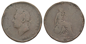 Великобритания 1 пенни 1825 Георг IV (1820-1830) KM 693, Spink 3823 медь 4044-1034