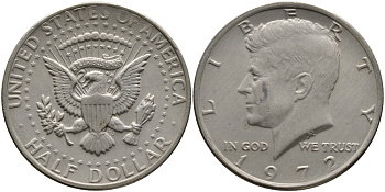 США 1/2 доллара (50 центов) 1972 Джон Кеннеди KM 202b медь плакированная медно-никелем 272-544