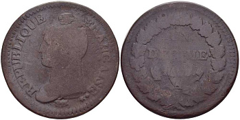 ФРАНЦИЯ 1 ДЕЦИМ 1799 A, КОНСУЛАТ (1799-1803) LAN 8 KM 644.1 (C 137.1) бронза 114-1046