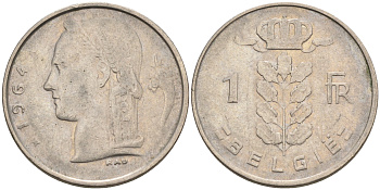 БЕЛЬГИЯ 1 ФРАНК 1964 BELGIQUE KM 142.1 медно-никель 4563-1251