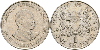 Кения 1 шиллинг 1980 Дэниэл арап Мои KM 20 медно-никель 4364-3056