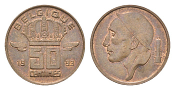 Бельгия 50 сантимов 1993 Belgique, Бодуэн I (1951-1993) KM 148 бронза 4705-236