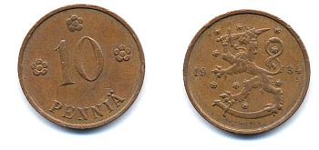 Финляндия 10 пенни 1934 республика (1918-1962) KM 24 медь 51-5431