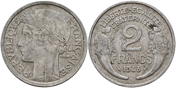 Франция 2 франка 1948 KM 886a алюминий 4187-1017