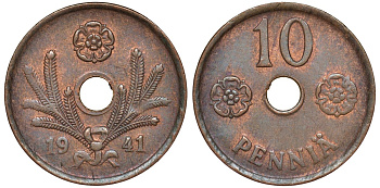 Финляндия 10 пенни 1941 KM 33.1 медь 51-3553
