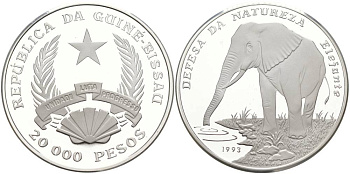 Гвинея-Бисау 20000 песо 1993 Африканский слон KM 33 серебро PROOF 00-00-00
