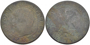 ФРАНЦИЯ 5 САНТИМОВ 1856 K, НАПОЛЕОН III (1852-1870) KM 777.5, LA FRANC 116.34 бронза 4448-117