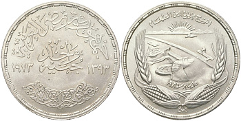 Египет 1 фунт 1973 ФАО - Асуанская Дамба KM 439 серебро UNC 1530-1043