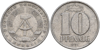 ГДР 10 пфеннигов 1965 A KM 10 алюминий 27-151