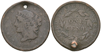 США 1 цент 1839 KM 67 медь 110-633