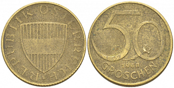 АВСТРИЯ 50 ГРОШЕЙ 1968 KM 2885 алюминиевая бронза 3309-324