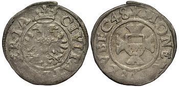 Любек зехлинг (6 пфеннигов) 1648 Behrens 450 серебро 1519-1535