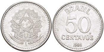 Бразилия 50 сентаво 1986 реформа 1986-1989 KM 604 нержавеющая сталь 217-812