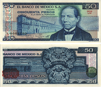 Мексика 50 песо 1981 Бенито Хуарес Pick 73 бумага aUNC 435-3-3-1