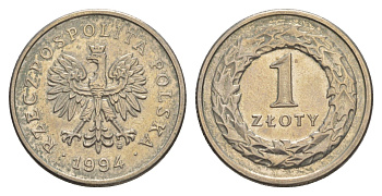 Польша 1 злотый 1994 MW Y 282 медно-никель UNC 4646-1032