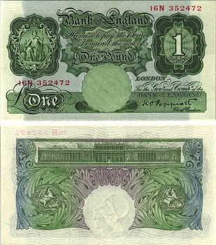Англия 1 фунт ND (1948-1949) подпись Peppiatt Pick 369 а бумага XF-UNC 7218-45-1