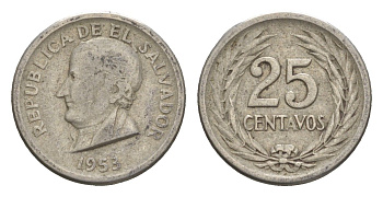 Сальвадор 25 сентаво 1953 KM 137 серебро 4651-419