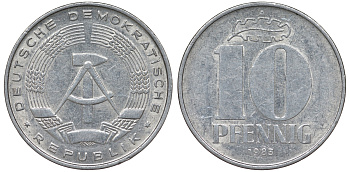ГДР 10 ПФЕННИГОВ 1983 А KM 10 алюминий 62-915