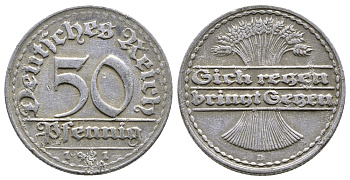 ГЕРМАНИЯ 50 ПФЕННИГОВ 1921 D KM 27, J. 301 алюминий 4380-841