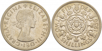 Великобритания 2 шиллинга (флорин) 1956 Елизавета II (1952-2022) KM 906, Spink 4146 медно-никель 4403-711