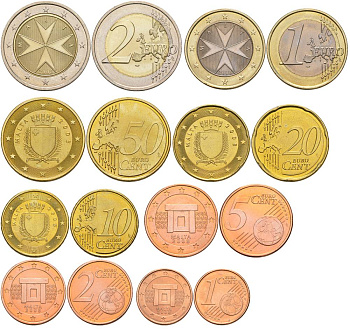 Мальта евронабор из 8 монет 2008 1, 2, 5, 10, 20, 50 евроцентов, 1 и 2 евро UNC 00-00