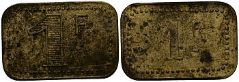 Франция 1 франк ND ресторанный жетон латунь 4166-312