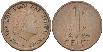 Нидерланды 1 цент 1955 Юлиана (1948-1980) КМ 180 бронза 3457-1164