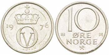 НОРВЕГИЯ 10 ЭРЕ 1976 КМ 416 медно-никель 3955-237