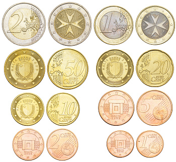 Мальта полный евронабор из 8 монет (1, 2, 5, 10, 20 и 50 евроцентов; 1 и 2 евро) 2008 KM 125, 126, 127, 128, 129, 130, 131 и 132 UNC 4648-1131-1137