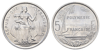 Французская Полинезия 5 франков 1965 год-тип KM 4 алюминий UNC 4667-532