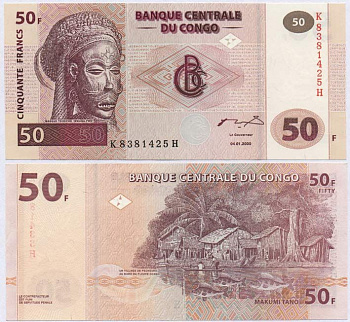 ДР Конго 50 франков 2000 маска, рыбаки Pick 91 бумага UNC (пресс) 448-66-1
